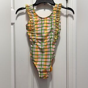 Crown & Ivy Pink and Green One Piece Swimsuit with Ruffles size 10